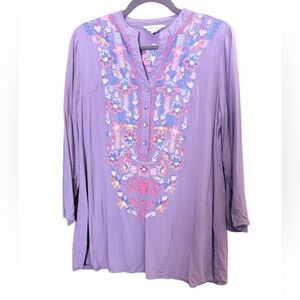 Luna Moon Women’s Boho Western Embroidered Tunic Sz M